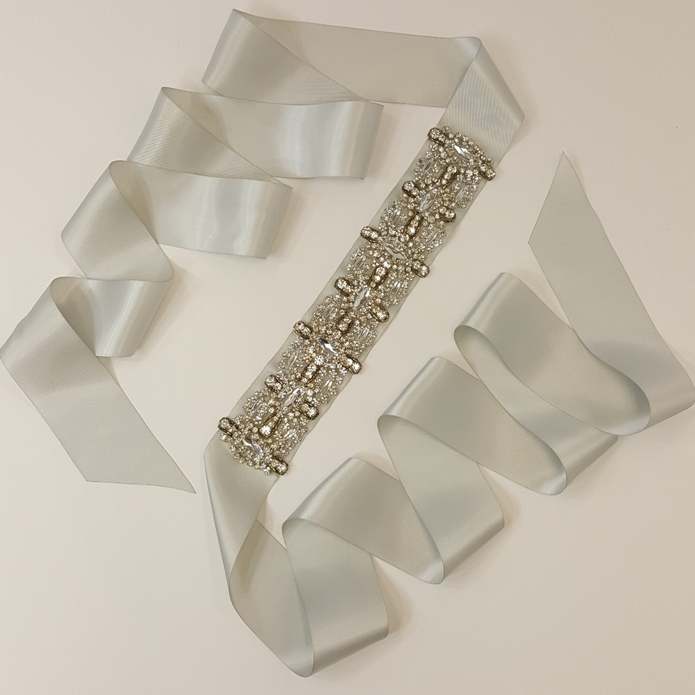 Bridal wedding sash belt rhinestones satin ribbon